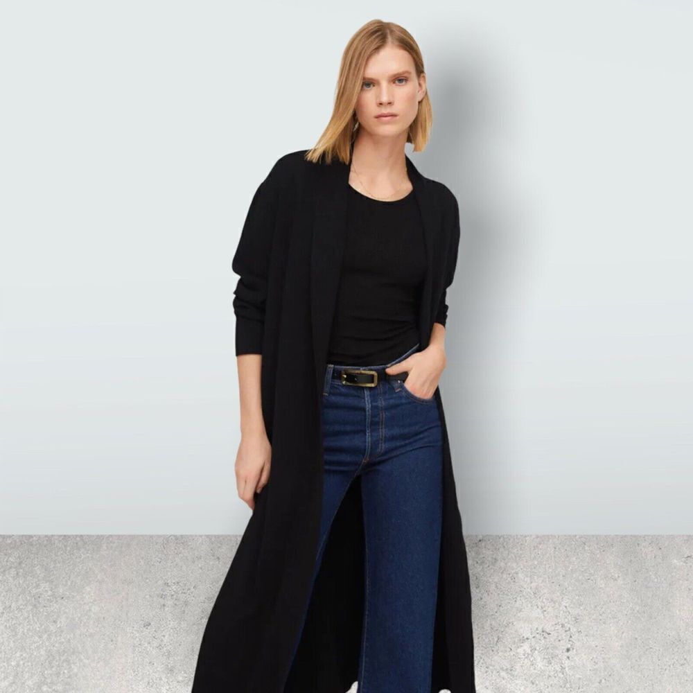 Mango Women‎  Longline Shirt Black Cardigan Size 4(731#)